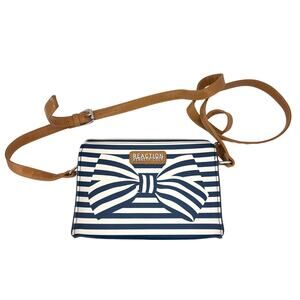 Kenneth Cole Reaction Blue Nautical Stripe Bow Faux Leather Crossbody Bag Purse
